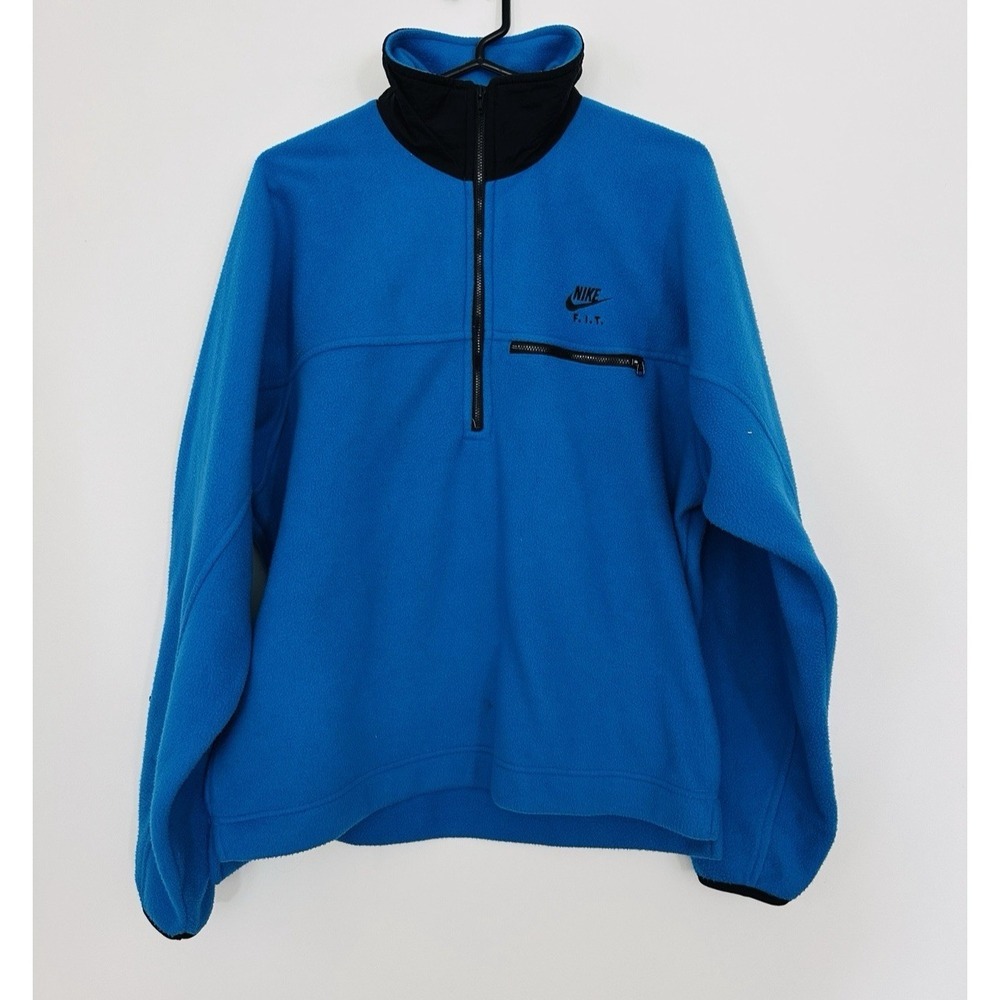 Vintage Nike FIT Fleece Pullover Medium Blue Black Swoosh 90s‎ Techwear Taiwan